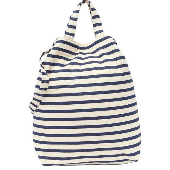 BAGGU Shoulder Tote Duck Bag, Blue & Cream Striped w/adjustable drop length - Picture 3 of 9